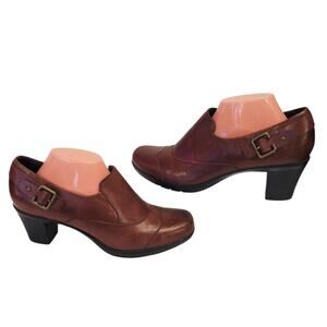 Clarks Bendables Ankle Boots 11M Casual Zip Bootie Brown Leather Heels Buckle